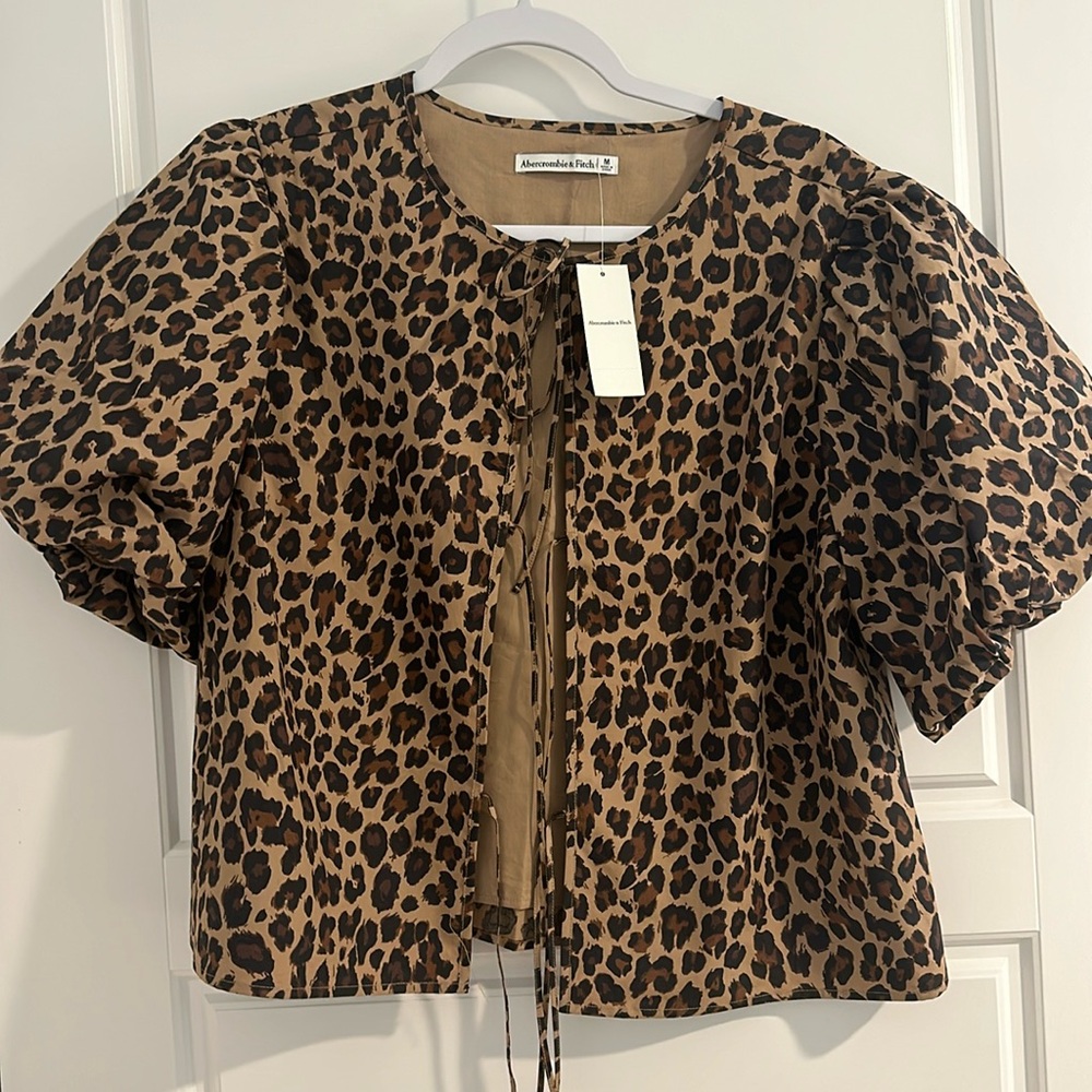 Abercrombie leopard front tie blouse